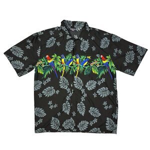 Pacific & Co Hawaiian Shirt Tropical Parrots Exotic Polyester Mens Large